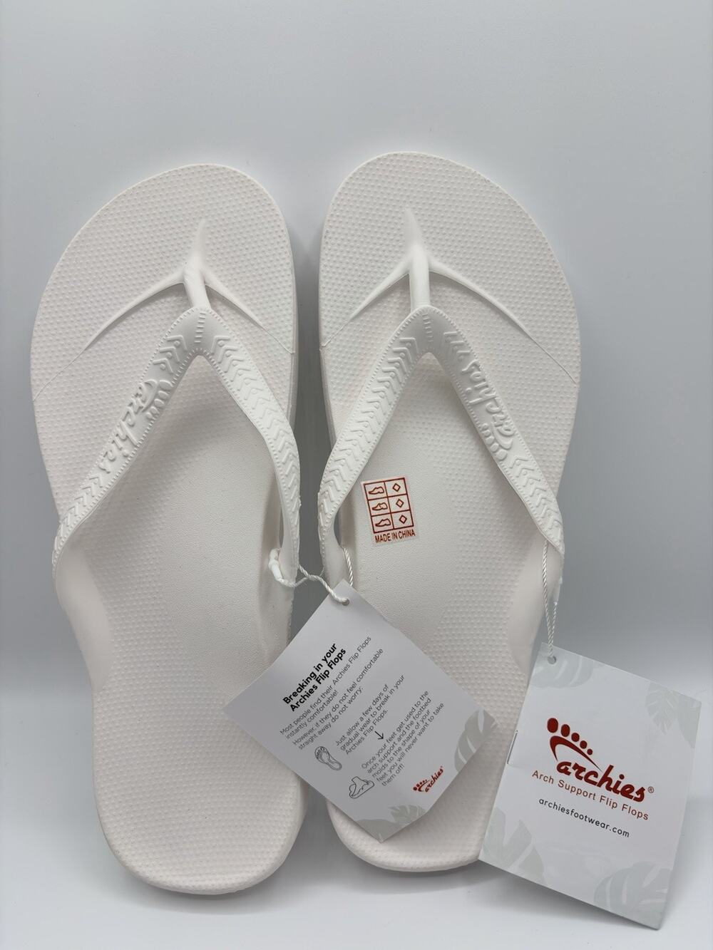 Archies Flip Flop Sandals Unisex Sz M9 W10 White Arch Support Therapy NWT